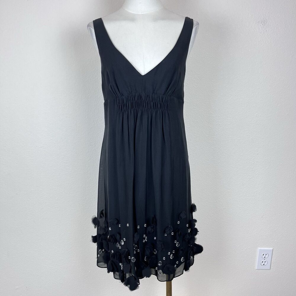Rebecca Taylor Dress Womens Four Silk Mini Beaded Floral Babydoll Party Cocktail